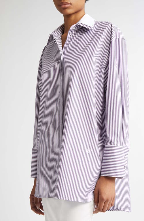 Max Mara Tubinga Stripe Stretch Cotton Button-up Shirt In Purple