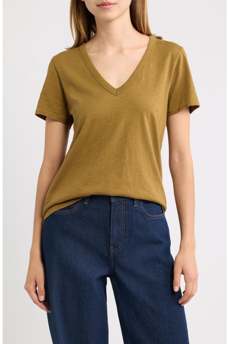 The Slub V-Neck T-Shirt, Main, color, GOLDEN KHAKI