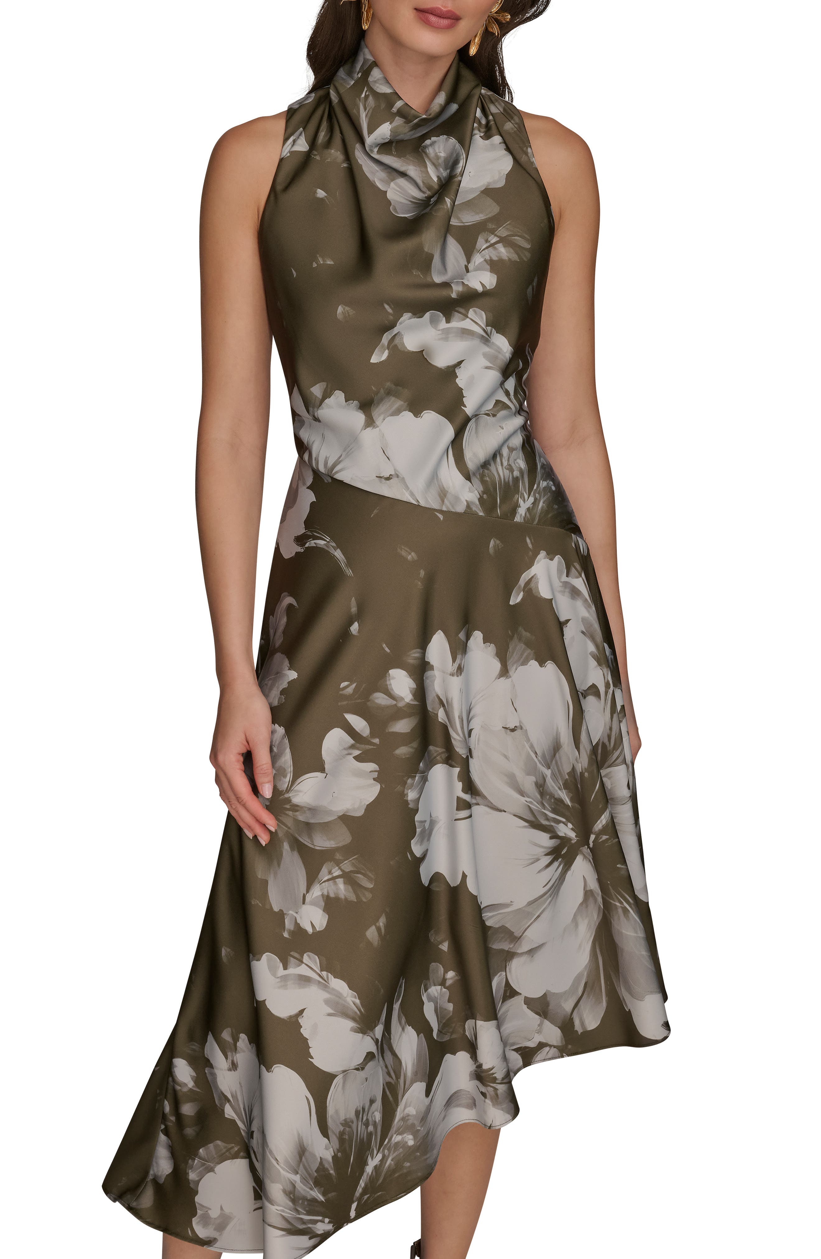 donna karan asymmetrical midi dress Donna Karan Womens Cowl Neck Asymmetric Midi Dress Black XXS at Amazon Women's Clothing store