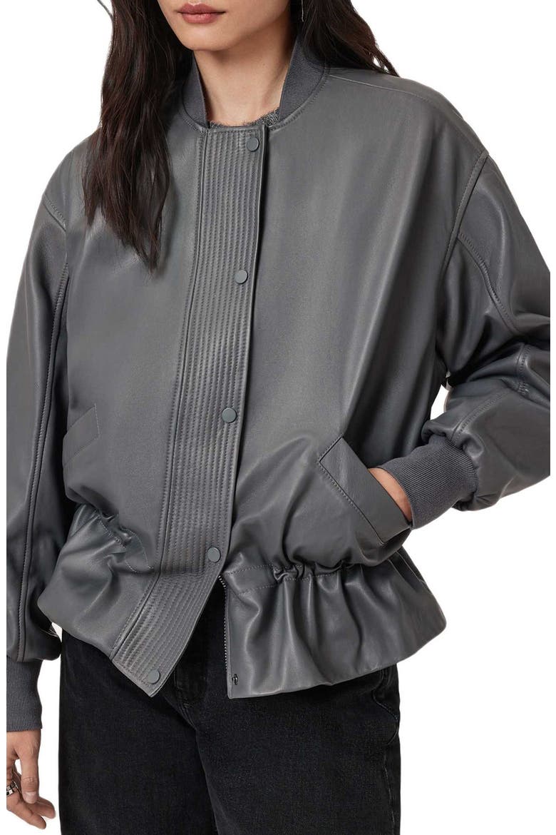 Sofi Leather Bomber Jacket, Alternate, color, GRAPHITE BLUE