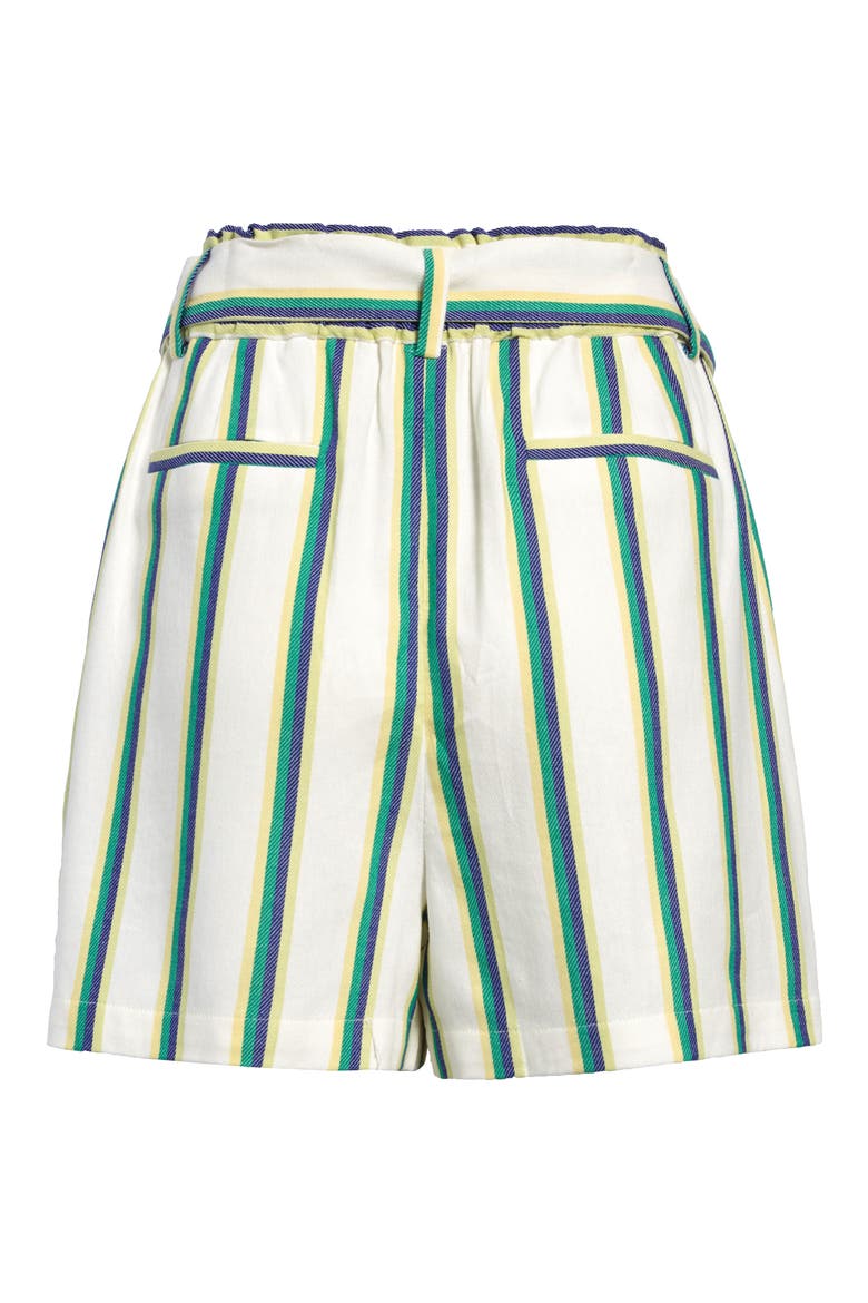 Belted Stripe Twill Shorts, Alternate, color, IVORY- BLUE GREEN STRIPE