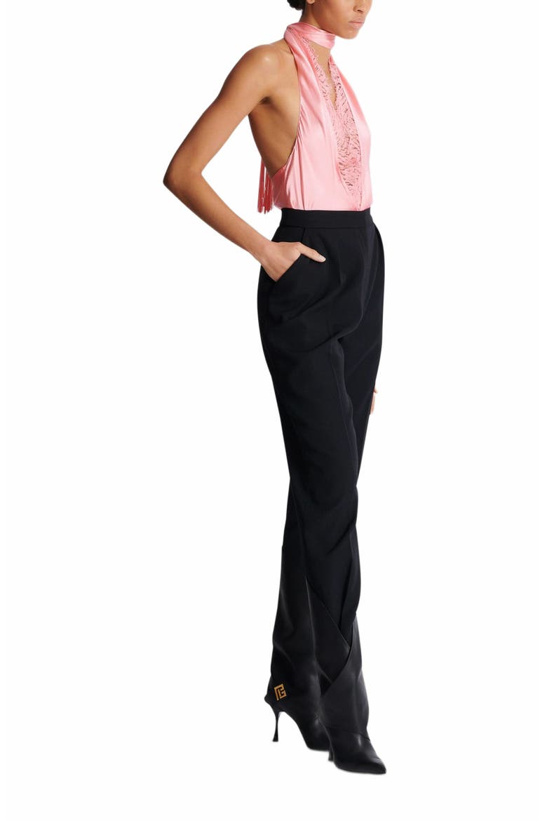 High-Waisted Grain De Poudre Trousers, Main, color, Black