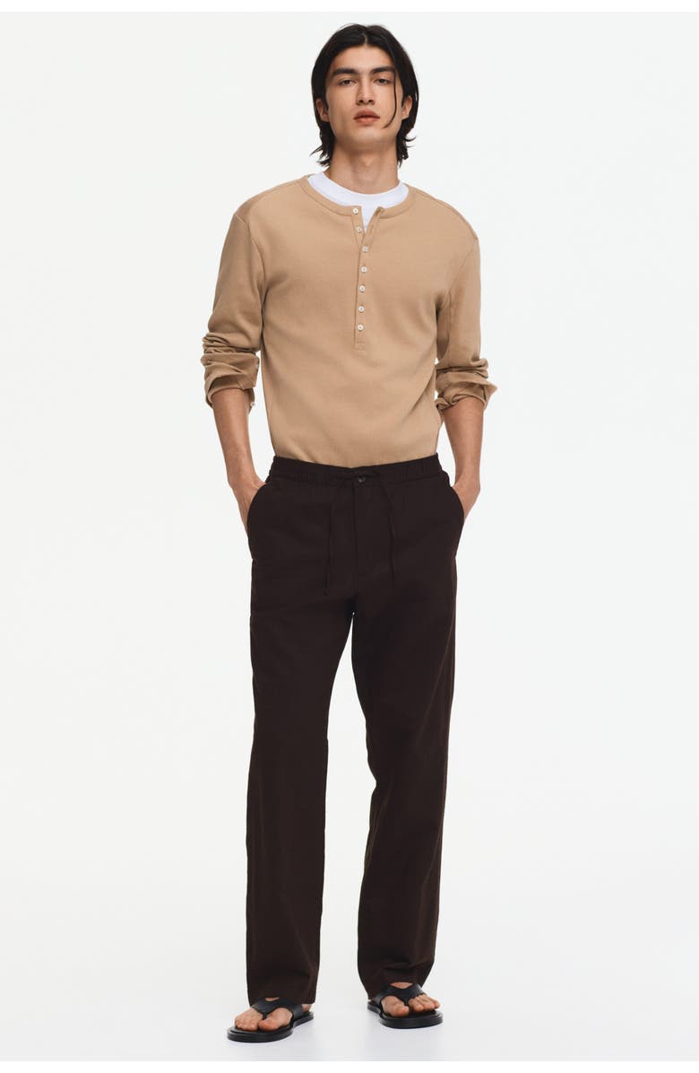 H&M Regular-fit linen-blend pants, Main, color, Dark Brown