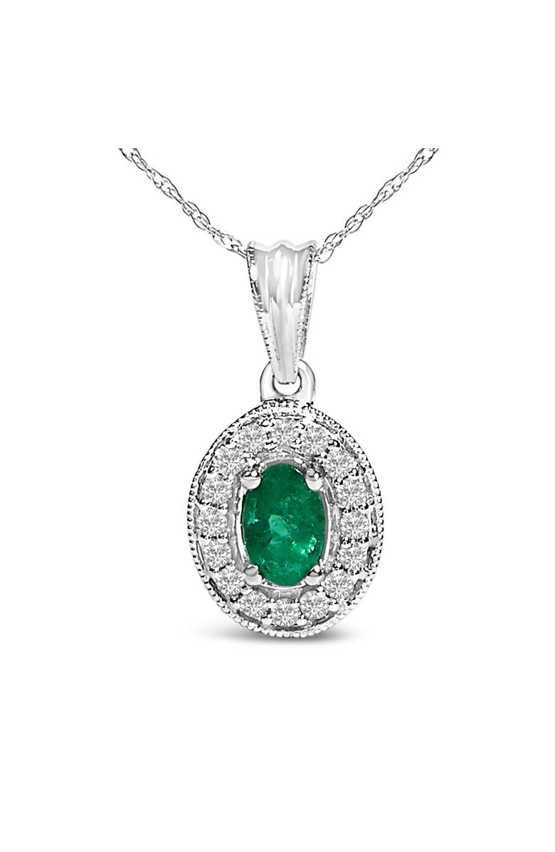 Haus of Brilliance 14K White Gold Oval 6x4 MM Green Emerald and Diamond Halo Pendant Necklace, Alternate, color, White