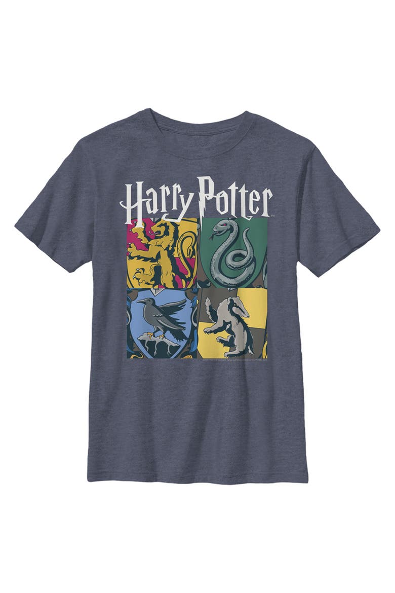 Boy's Harry Potter Hogwarts Houses Vintage Collage  Graphic T-Shirt, Main, color, Navy Blue Heather