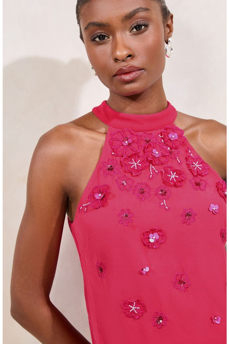 3D Floral Appliqué Mock Neck Top, Alternate, color, PINK