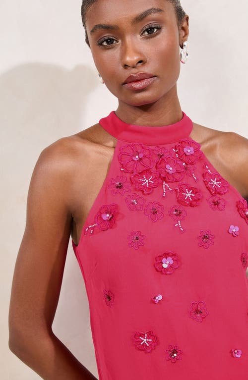 Lipsy 3d Floral Appliqué Mock Neck Top In Pink