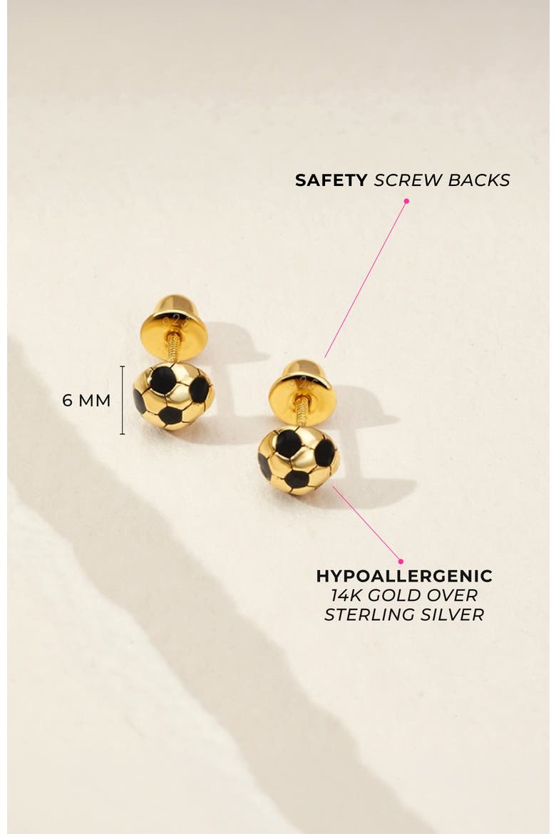 Enamel Soccer Ball Plated Earrings, Alternate, color, Black