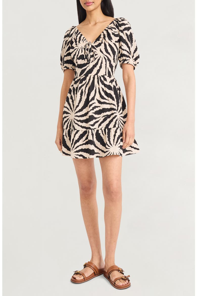Ruched Puff Sleeve Minidress, Main, color, ALABASTER/ BLACK