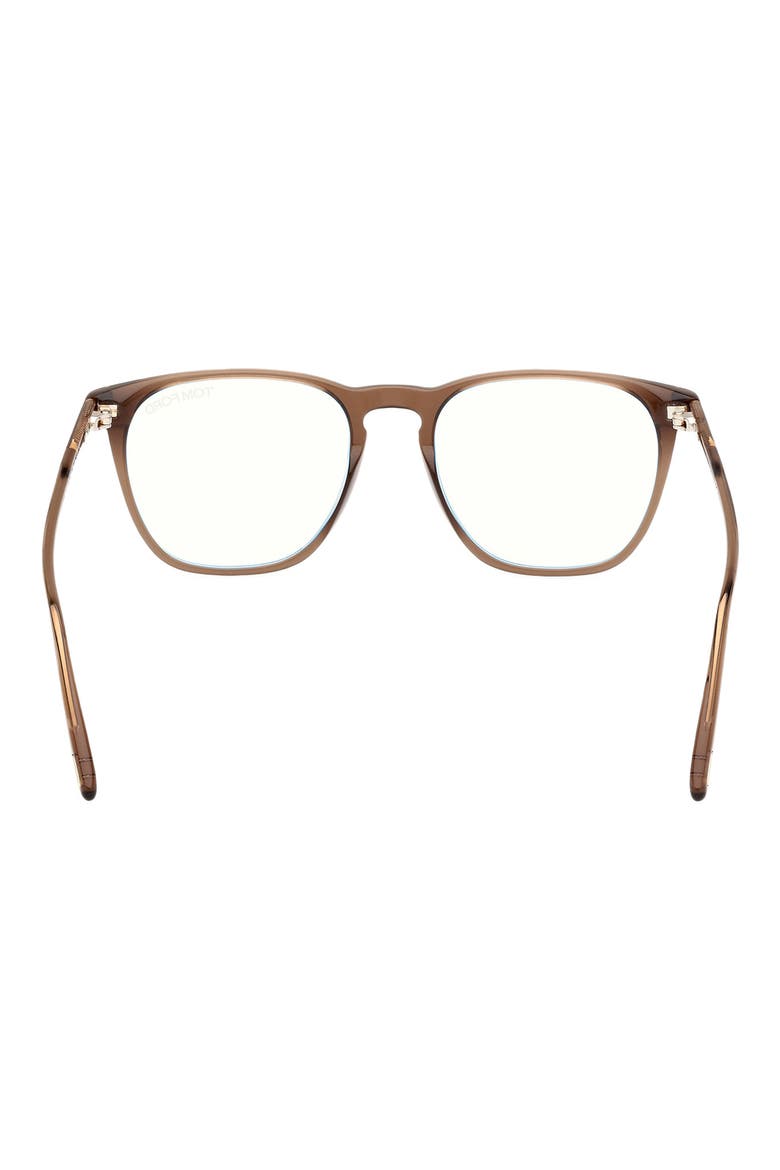 52mm Round Blue Light Blocking Optical Glasses, Alternate, color, BROWN / T LOGO / BLUE BLOCK