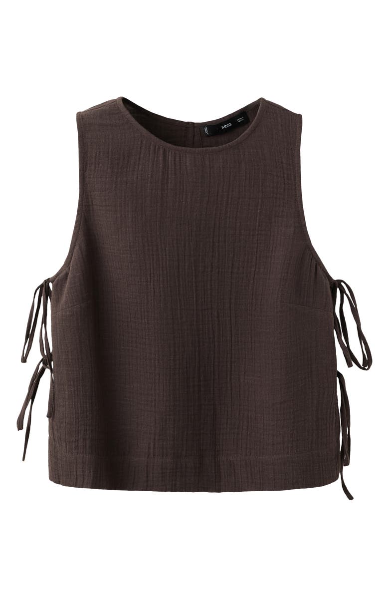 MANGO Side Tie Double Gauze Top, Alternate, color, Chocolate