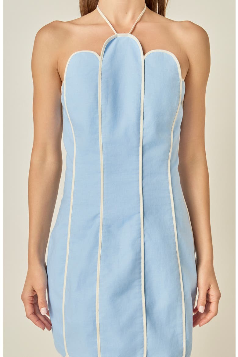 Scalloped Halter Minidress, Alternate, color, BLUE/ OFF WHITE
