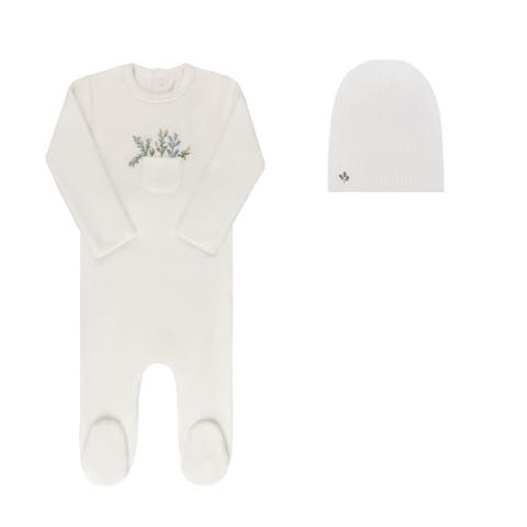 Ely's & Co Rib Cotton - Pocket Full of Flowers Footie & Hat - Leaves/Blue