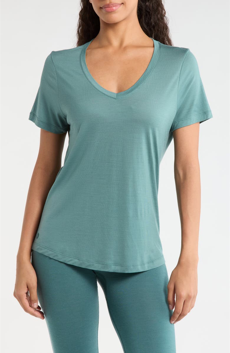 Smartwool Ultralite V-Neck Short Sleeve Merino Wool Blend T-Shirt, Main, color, Dusty Teal