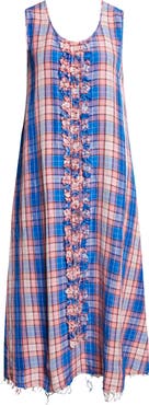 R13 Frayed Ruffle Plaid Midi Dress