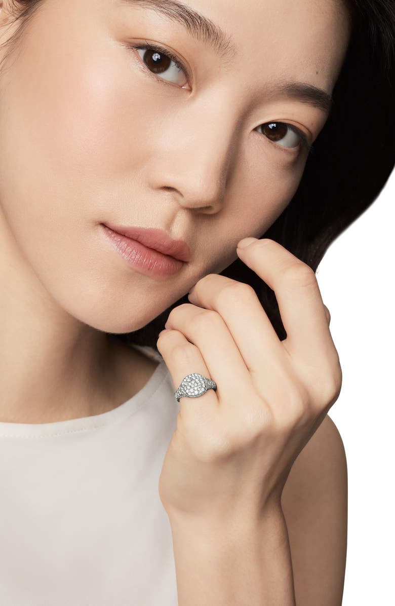 David Yurman Mini Chevron Pinky Ring in 18K Gold with Pavé Diamonds, Alternate, color, Diamond