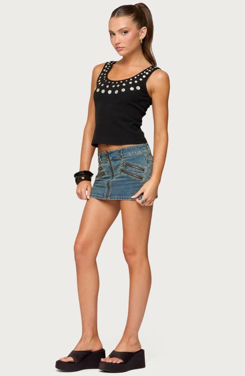 Edikted Ronan Zip Low Rise Denim Miniskort In Blue