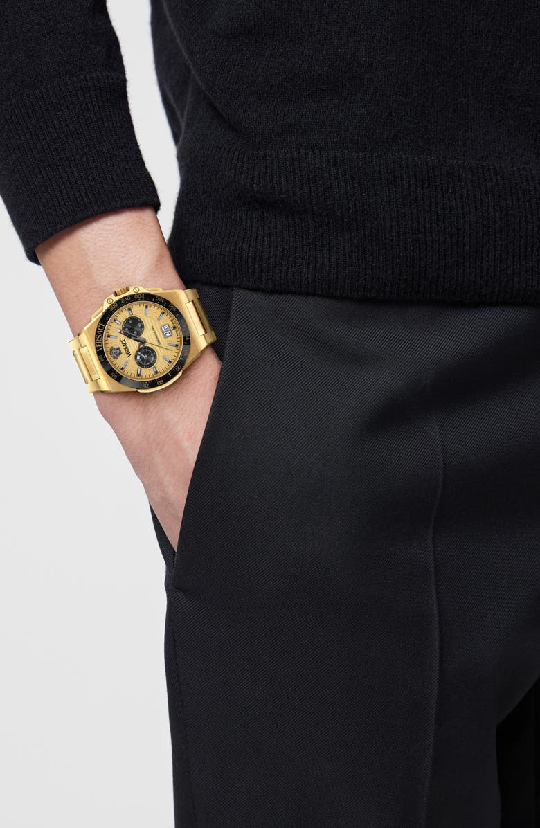 Versace Greca Reaction Chronograph Goldtone Bracelet Watch, 43mm, Alternate, color, 