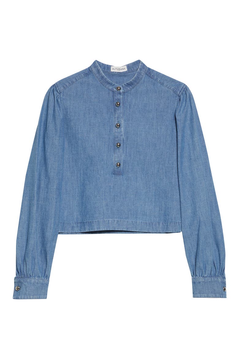 Margot Crop Chambray Top, Alternate, color, INDIGO