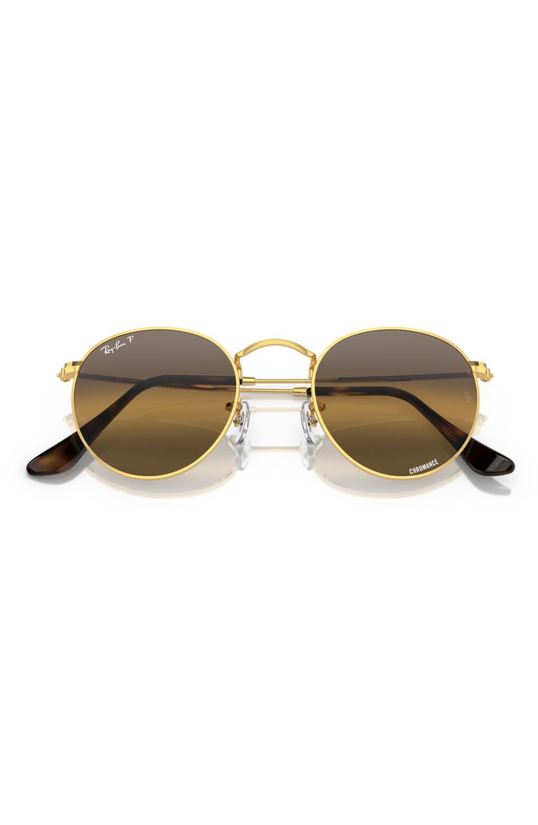 Ray-Ban 53mm Round Polarized Sunglasses, Alternate, color, Gold Flash