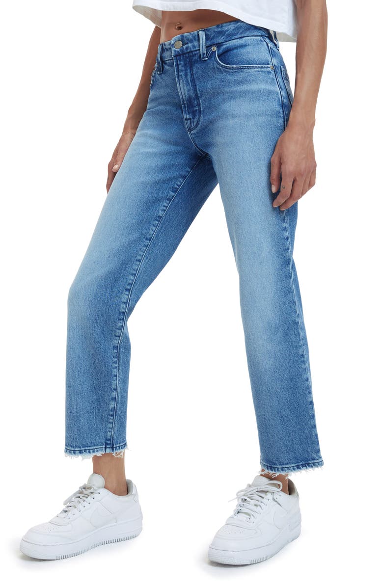 Good American Good Icon High Waist Crop Straight Leg Jeans, Alternate, color, 