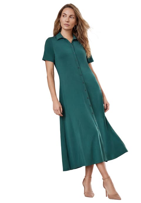 Stretch Cotton Button Front Maxi Dress