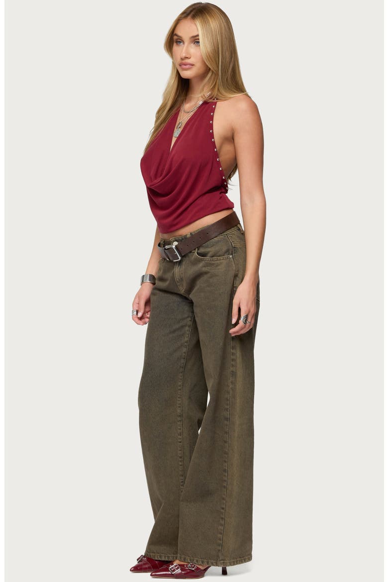 Irina Studded Cowl Neck Halter Top, Alternate, color, BURGUNDY