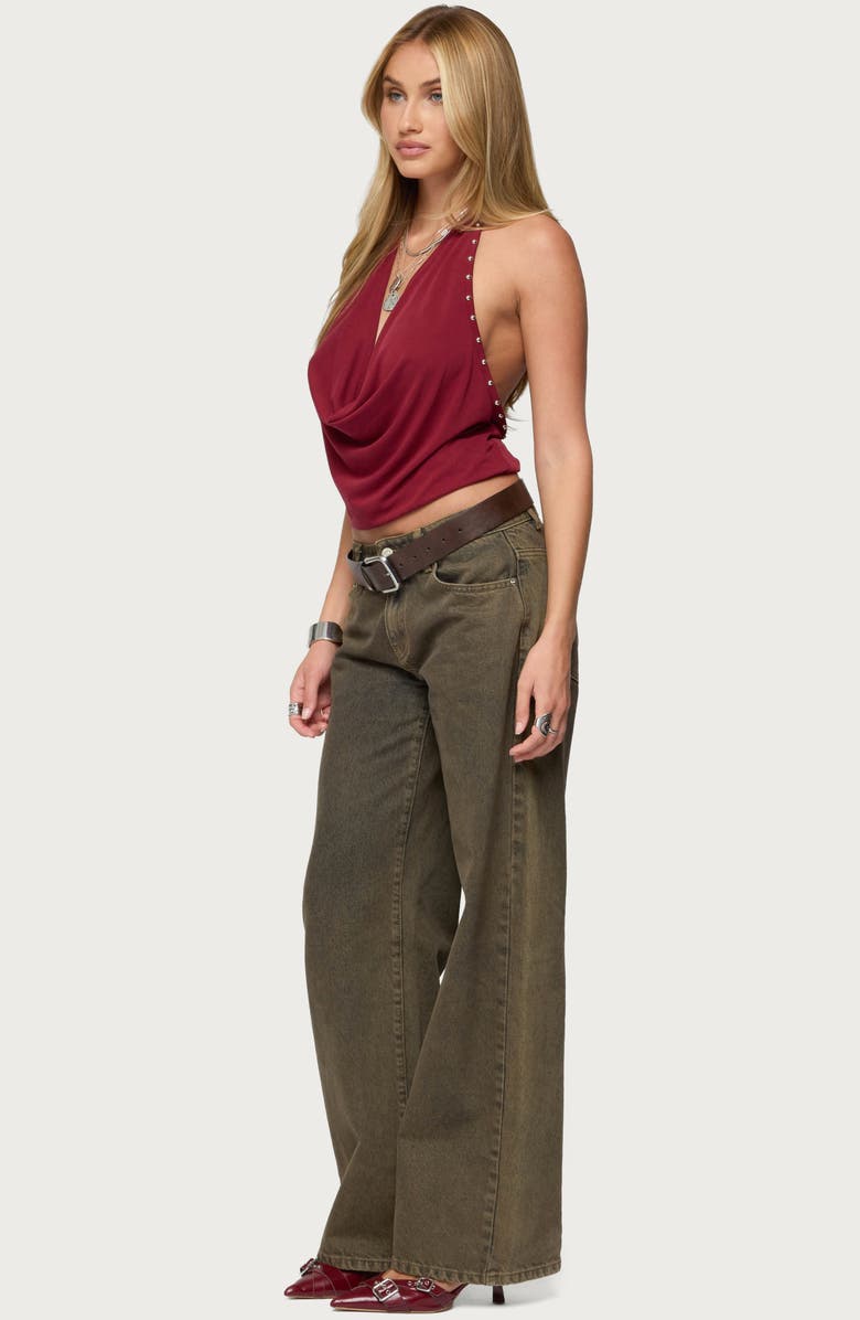 EDIKTED Irina Studded Cowl Neck Halter Top, Alternate, color, Burgundy