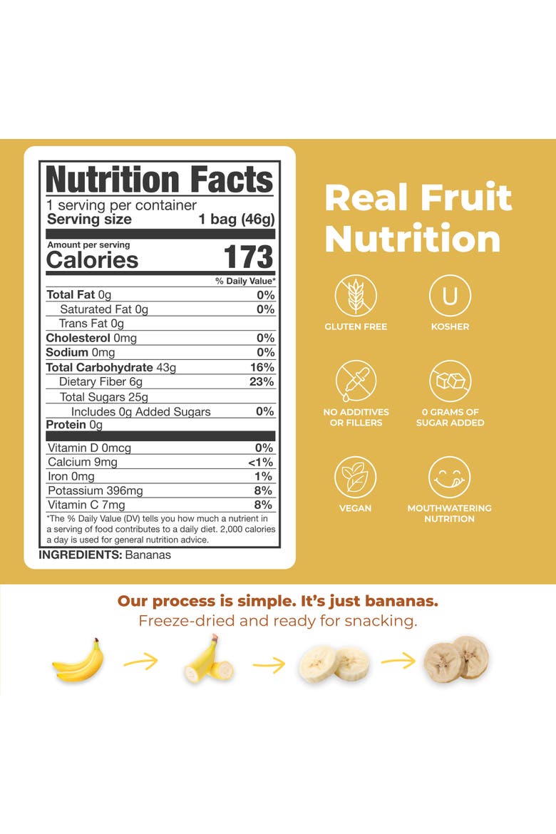 Freeze Dried Banana Slices Real Fruit Snack Five Pack, Alternate, color, None