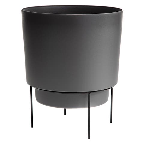10" Hopson Round Planter with Black Metal Stand, Charcoal