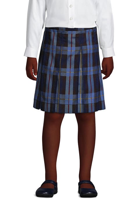 School Uniform Girls Plaid Box Pleat Skirt Top of the Knee