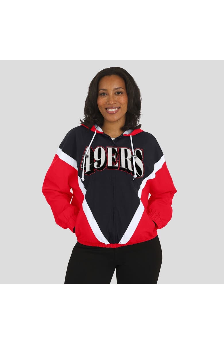 WEAR by Erin Andrews Women's WEAR by Erin Andrews Black/Scarlet San Francisco 49ers Retro Crinkle Full-Zip Hoodie Windbreaker, Alternate, color, Black