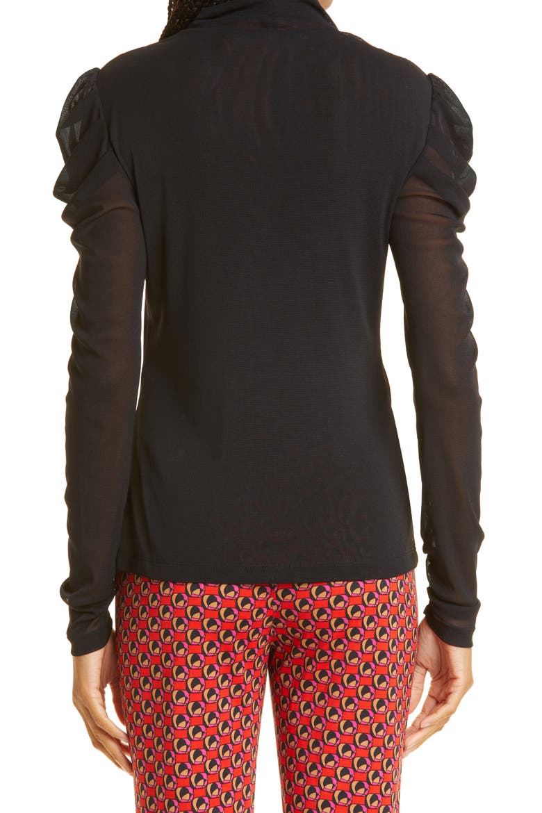 DVF Remy Ruched Mesh Top, Alternate, color, BLACK