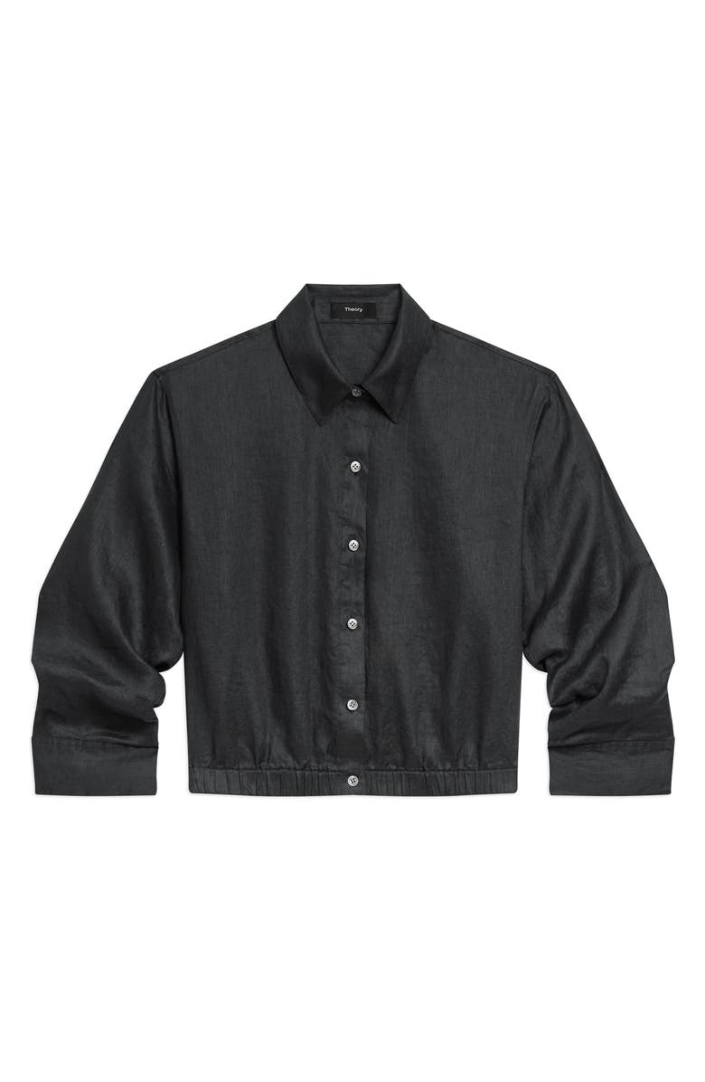 Theory Fixed Sleeve Linen Button-Up Shirt, Alternate, color, Black