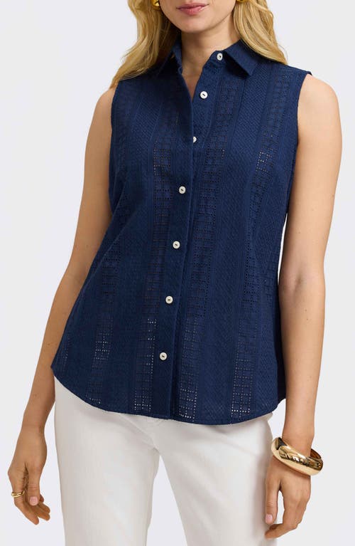 Foxcroft Ada Mixed Stitch Sleeveless Shirt In Navy
