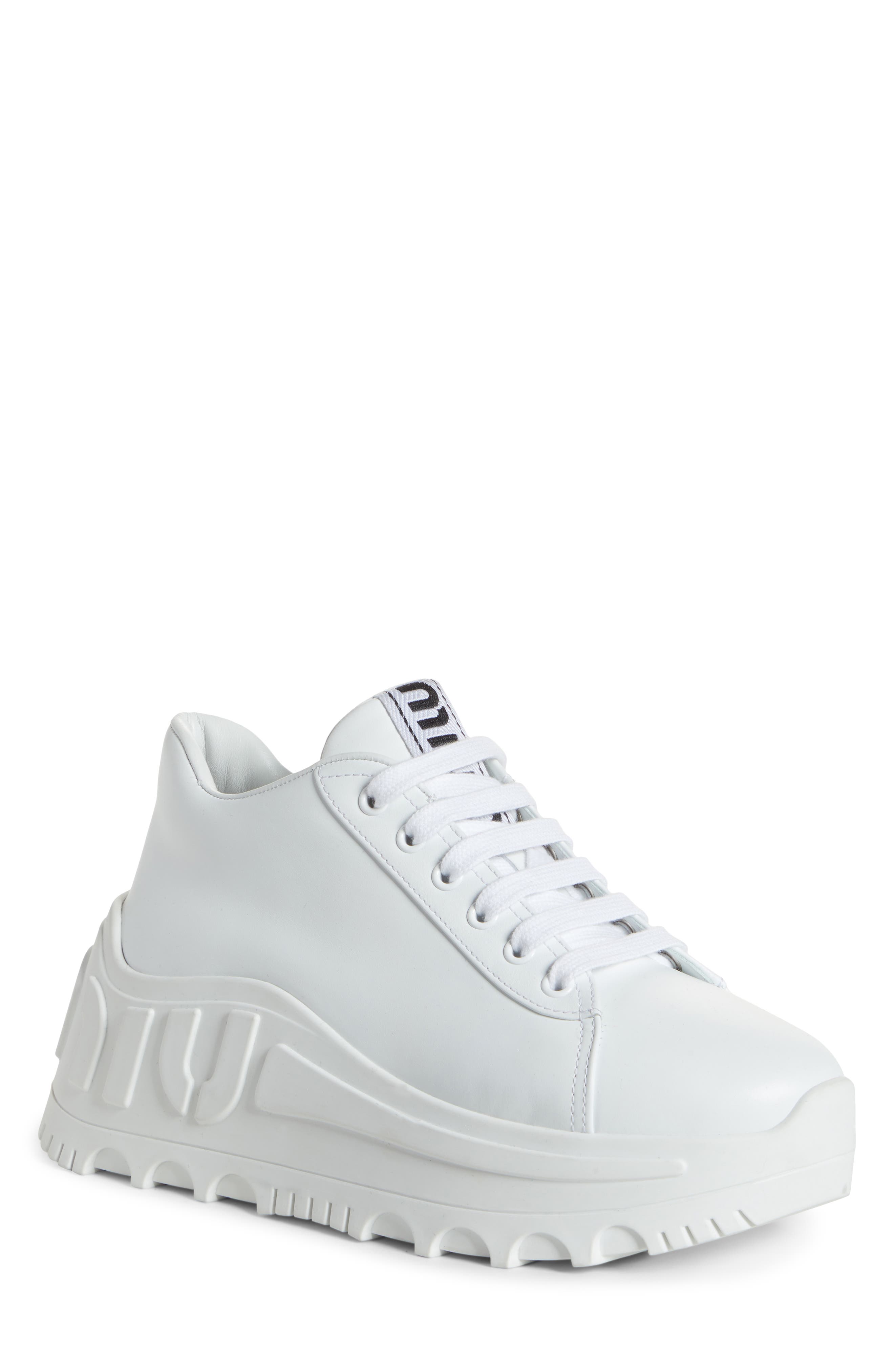 Miu Miu Logo Platform Wedge Sneaker, Main, color, 