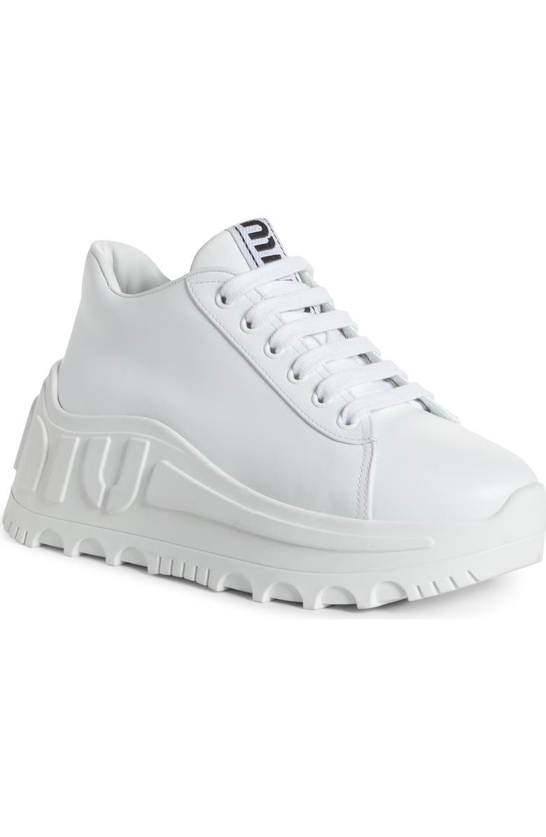 Miu Miu Logo Platform Wedge Sneaker, Main, color,