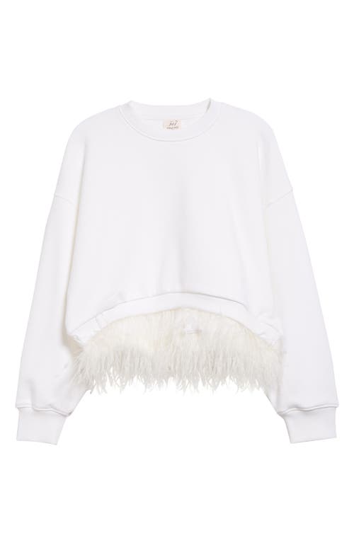 Cinq À Sept Albertine Feather Trim Cotton Blend Sweatshirt In White