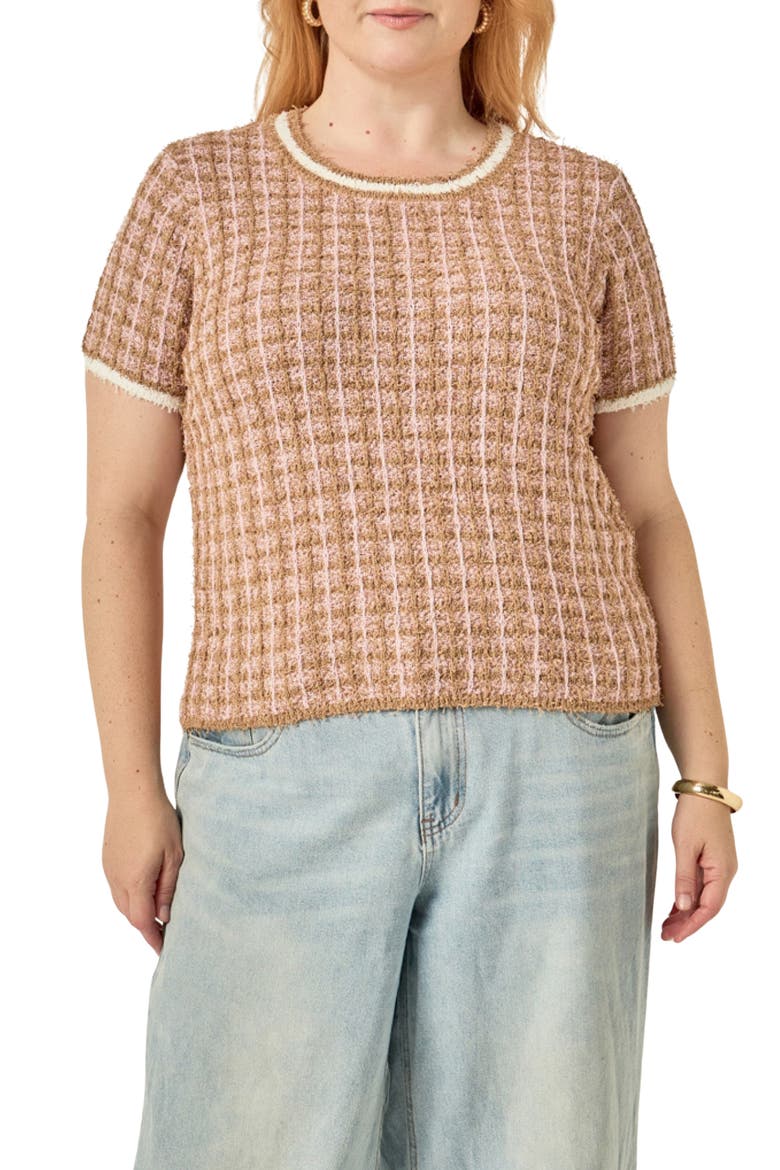 Check Knit Top, Main, color, CAMEL/ PINK