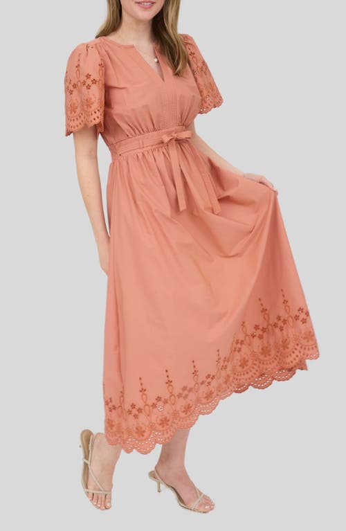 Blu Pepper Eyelet Tie Waist Maxi Dress In Brown