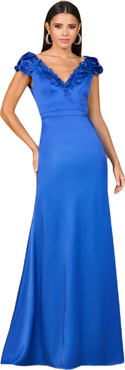 LARA New York V-Neck, Satin Backed Crepe Gown