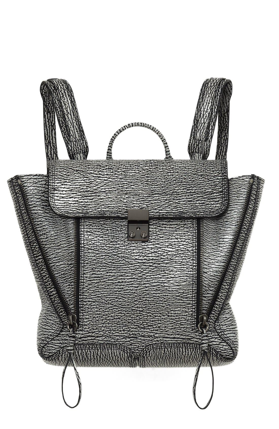 'Pashli' Shark Embossed Leather Backpack, Main, color, BLACK CREAM/ GUNMETAL