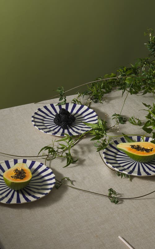 Maison Madison Home Mafalda 9'' Side Plate Set Of 4 In Blue/stripes
