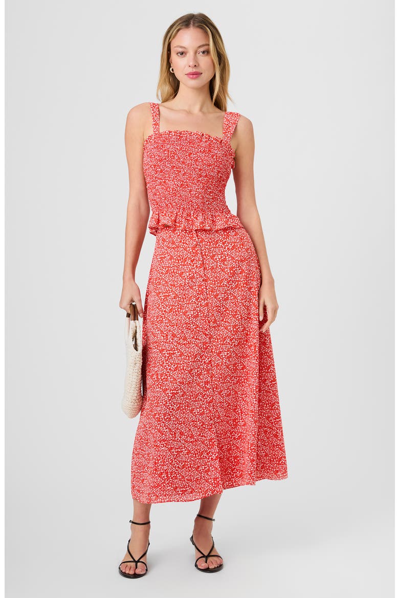 Agnes Ditsy Floral Crepe Midi Skirt, Alternate, color, CANDIED APPLE