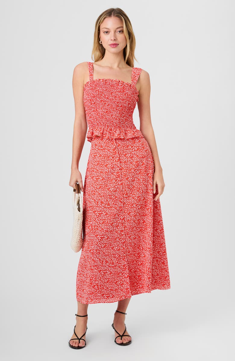 French Connection Agnes Ditsy Floral Crepe Midi Skirt, Alternate, color, Candied Apple