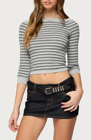 EDIKTED Imelde Stripe Boat Neck Crop Top