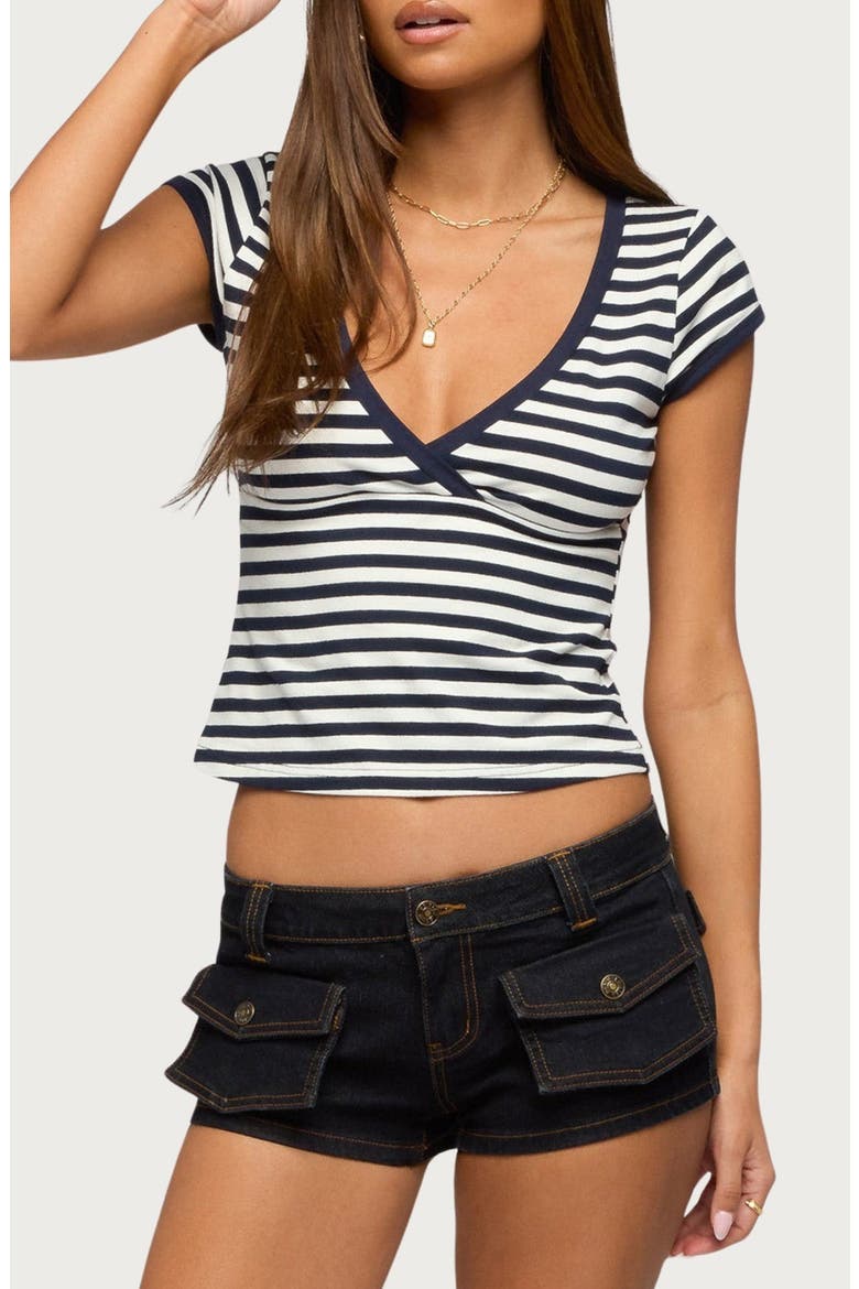 Laia Stripe V-Neck T-Shirt, Main, color, NAVY-AND-WHITE
