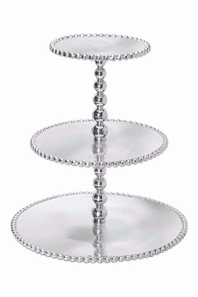 String of Pearls Tiered Cupcake Stand, Main, color, SILVER