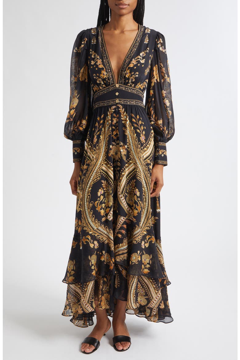 Taurus Rising Long Sleeve Silk Maxi Dress, Main, color, TAURUS RISING
