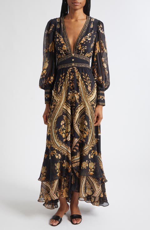 Taurus Rising Long Sleeve Silk Maxi Dress